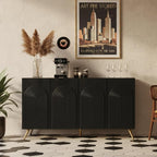 59" Black Arched Sideboard Buffet Cabinet by WOENEI