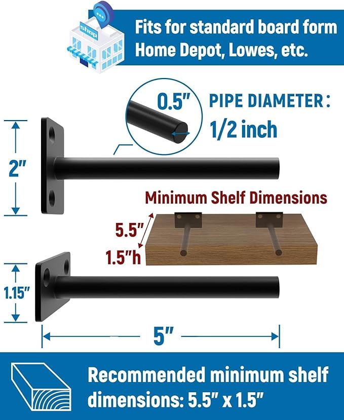 LEOPO Black 6-Pack 5 inch Floating Shelf Brackets, Hidden Shelf Bracket - Image 3