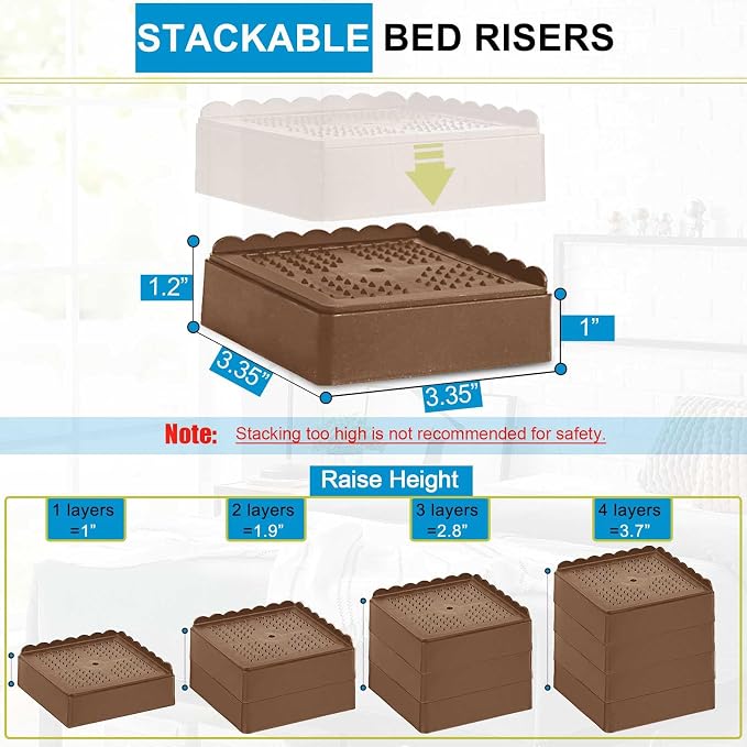 Bed Risers 1 inch, 2 inch, 3 inch, 4 inch Heavy Duty, Adjustable Furniture Riser - Image 2