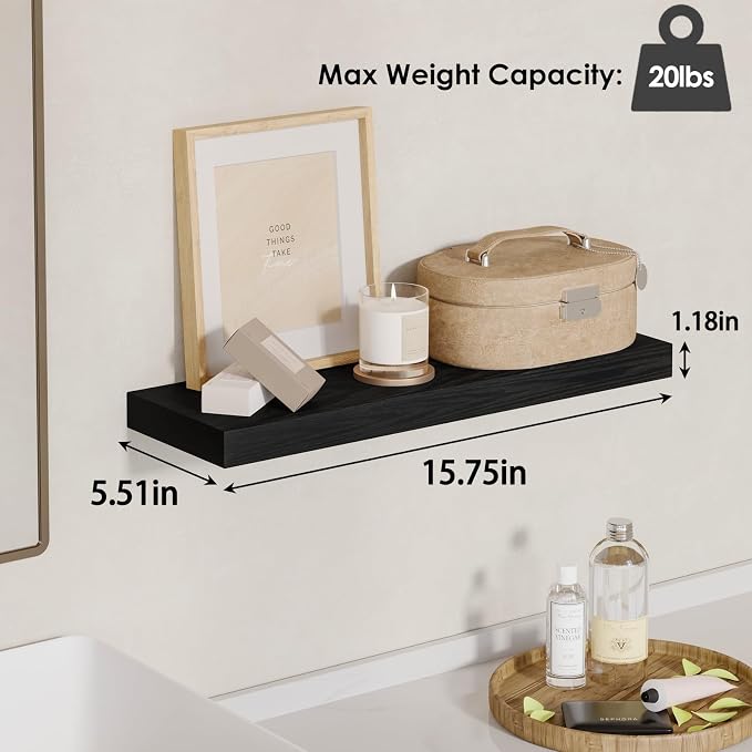 Fixwal Black Floating Shelves for Wall, Rustic Wood Shelves for Bathroom - Image 3