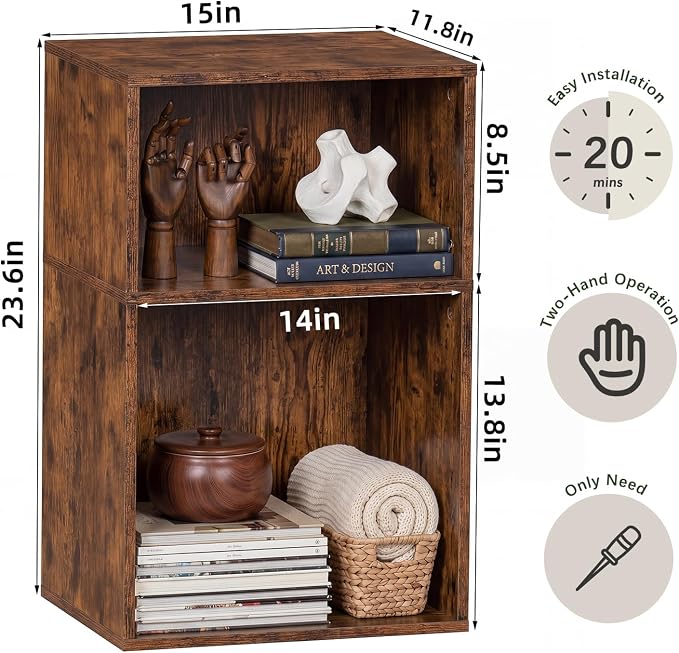 YAHARBO 2 Cube Bookshelf, Horizontal Book Shelf, Small Cubby Bookcase - Image 3