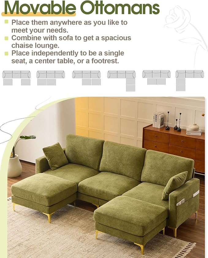 Karl home 99.6" Sectional Sofa, U-Shaped Chenille Upholstered Couch - Image 3