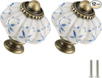 Ivory & Blue Pumpkin Knobs 12 Pack Ceramic Cabinet Knobs Vintage Drawer Pulls by Zernmiarder