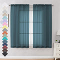 Dusty Blue Sheer Curtains 63 inch Length 2 Panels Set by OVZME