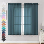 Dusty Blue Sheer Curtains 63 inch Length 2 Panels Set by OVZME