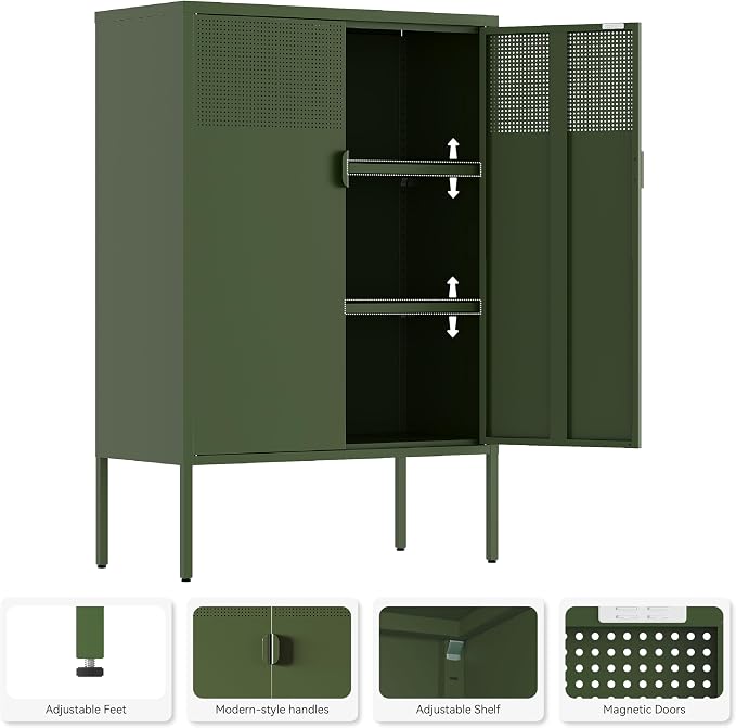 Metal Storage Cabinet, 2 Door TV Stand, Metal Mesh Accent Cabinet, Magnetic - Image 4