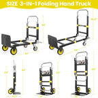 3-in-1 Folding Hand Trucks, 600Lbs Convertible Hand Truck Dolly, Heavy Duty - Image 2