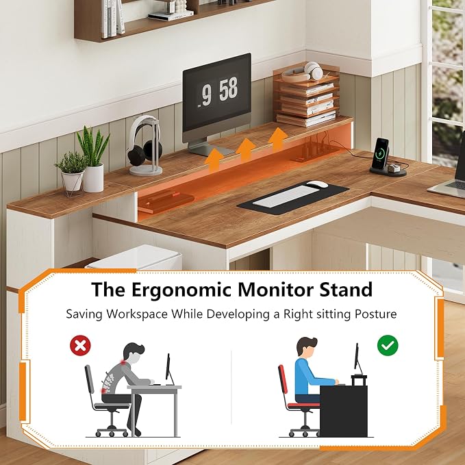 YOMILUVE 63" Farmhouse L Shaped Executive Desk - Image 8