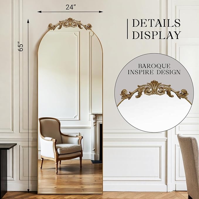 MISSDAY Vintage Baroque Full Length Mirror, Full Metal Frame Stand Up Retro - Image 5