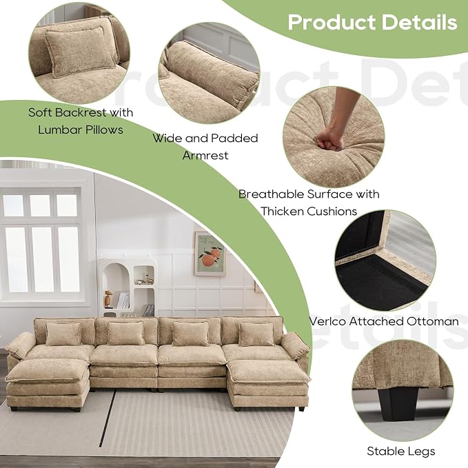 Oprisen 154" Modular Sectional Sofa, Comfy Cloud Couch Sectional Sofa - Image 6