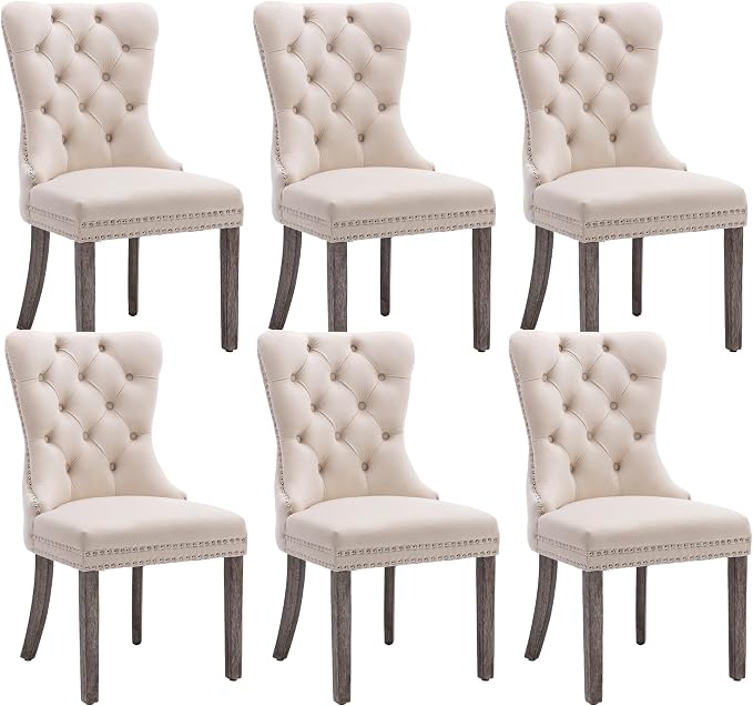 KCC Velvet Dining Chairs Set of 6, Upholstered High-end Tufted Dining Room Chair by KCC