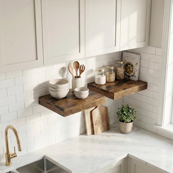 Dreamland Floating Shelves 16 inch, 2 Pack Rustic Wooden Wall Shelves, Wall - Image 2