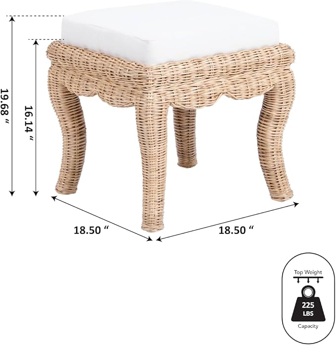 JONATHAN Y Rowan 18.5" Natural Woven Rattan Vanity Stool - Image 3