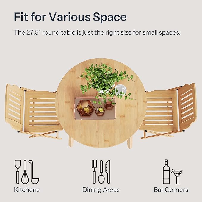HOOBRO Bamboo Dining Table, Round Dining Table - Image 4