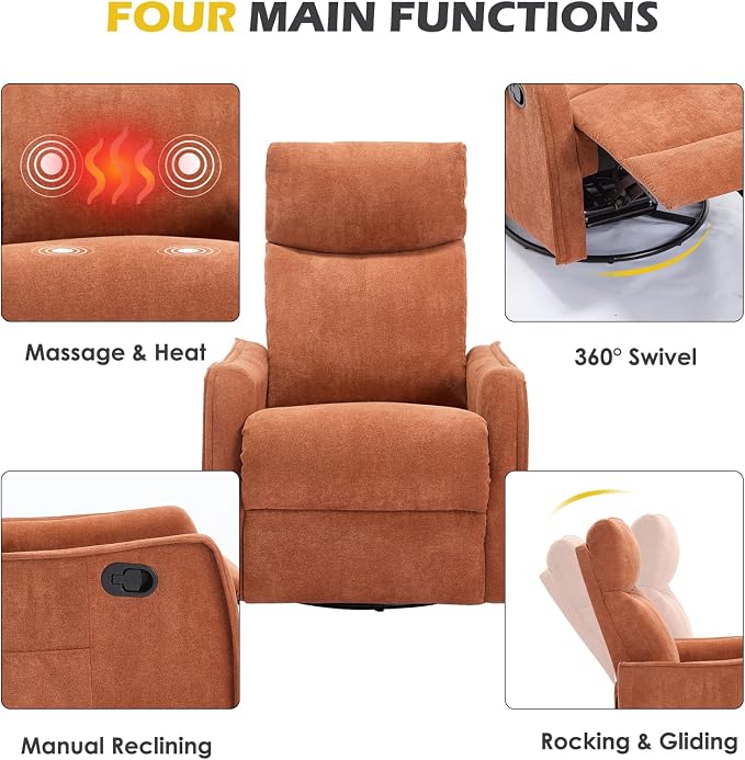 Trustyue Swivel Rocker Recliner Chair, 360° Swivel Recliner - Image 4