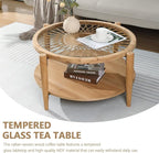 RUSTOWN Rattan Coffee Tables, 2-Tier Round Boho Cocktail Tables, Mid Century - Image 8