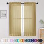 Gold Sheer Curtains, 63 Inch Length 2 Panels Set, Soft Voile Drapes by OWENIE