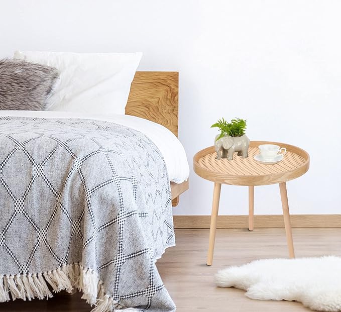 Round Coffee Table Set of 2, Natural Boho Coffee Tables, Small Mid Century - Image 7