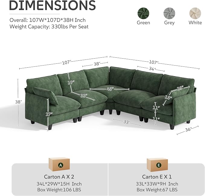 Ihanherry 107" Oversized V-Shaped Modular Sectional Sofa, Cloud Couch - Image 8