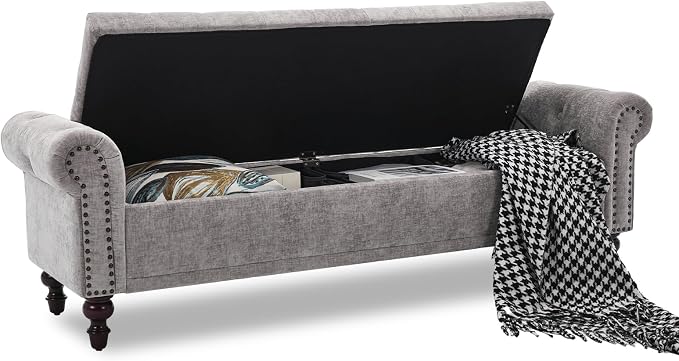 SOFTHION Storage Bench for Bedroom, Upholstered Chenille Storage Ottoman - Image 3