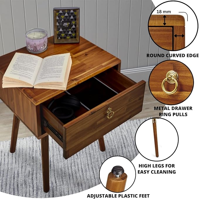Bme Caden Solid Wood Nightstand/Side Table/End Table, Fully Assembled, - Image 3