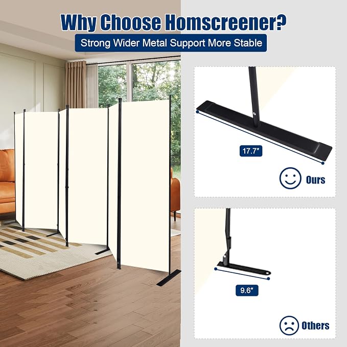 Room Divider 6FT Portable Room Dividers and Folding Privacy Screens, 6 Panel - Image 3