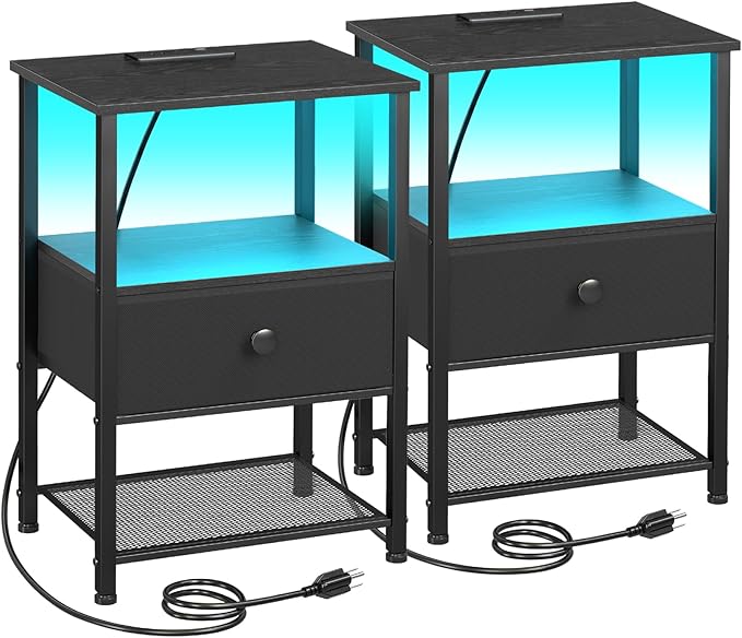 LOAKEKEL Night Stand Set 2, LED Nightstand by LOAKEKEL