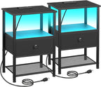 LOAKEKEL Night Stand Set 2, LED Nightstand by LOAKEKEL