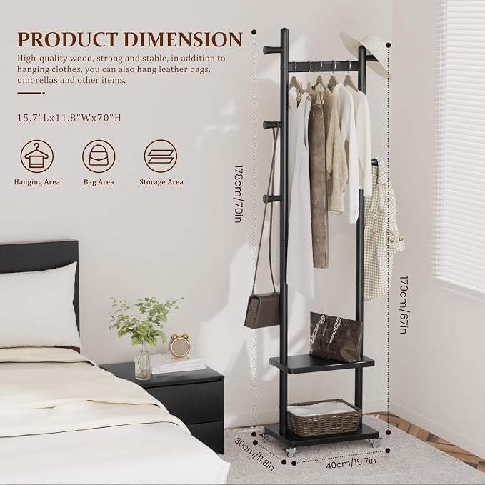 Solid Wood Coat Rack Freestanding Clothing Rack - Image 3