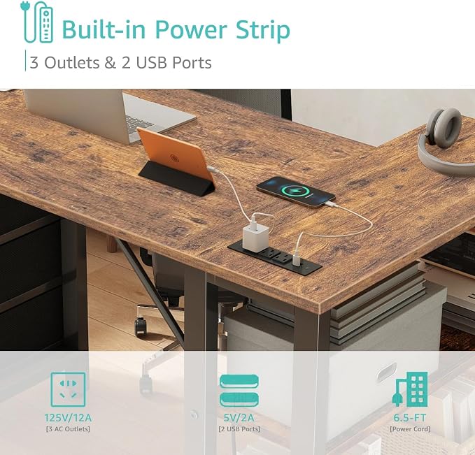 Lufeiya L Shaped Desk with Drawers & Storage Shelves, 47 Inch Small Reversible - Image 6