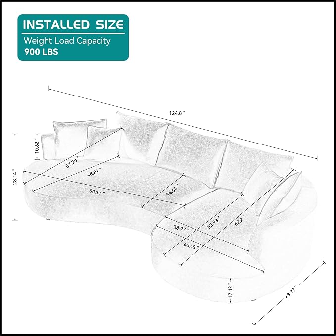 124.8'' Curved Sofa Couch with Chaise Lounge - Image 2
