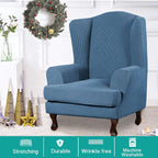 Turquoize Wingback Chair Covers 2 Piece Wing Chair Slipcover Stretch Slipcovers - Image 2