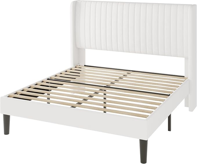 Allewie Full Size Velvet Bed Frame/Vertical Channel Tufted Wingback - Image 9