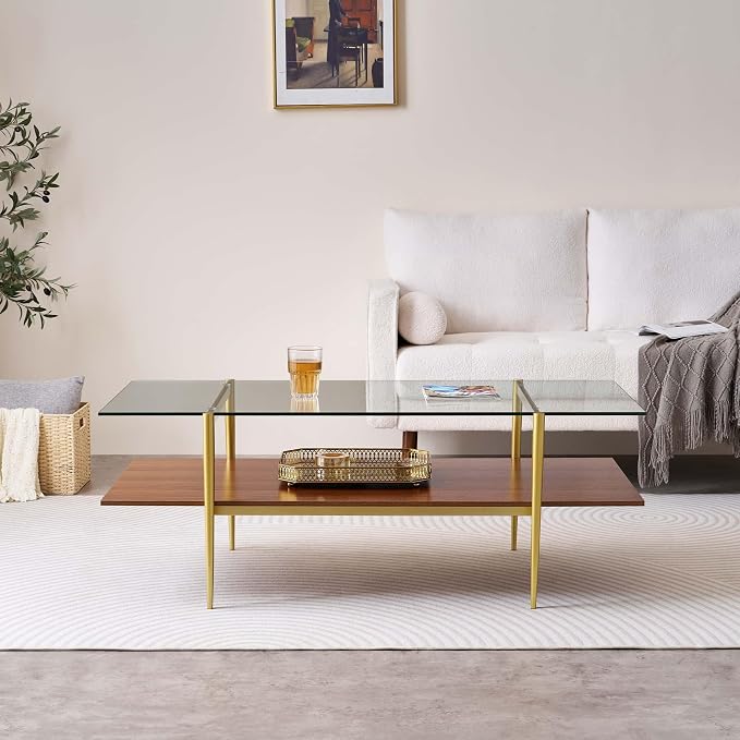 LumFurn X-Large Rectangle Glass Coffee Table, Mid-Century Modern Design - Image 4