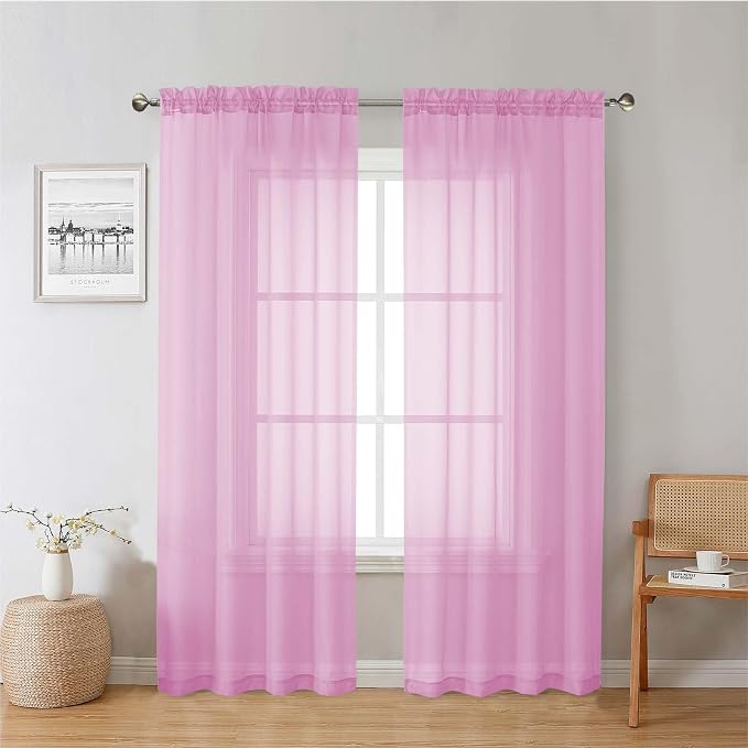 Light Pink Sheer Curtains 78 Inches Long 2 Panels Set, Soft Voile Light by Lecloud