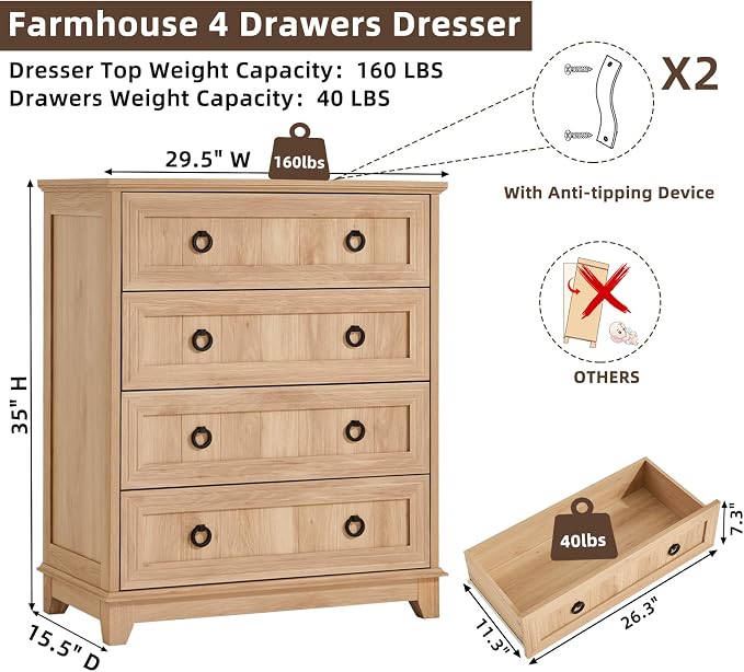 Joaxswe Farmhouse 4 Drawer Dresser - Image 2