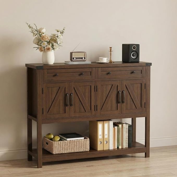 Rustic 47-Inch Wood Coffee Bar Storage Cabinet by Unknown