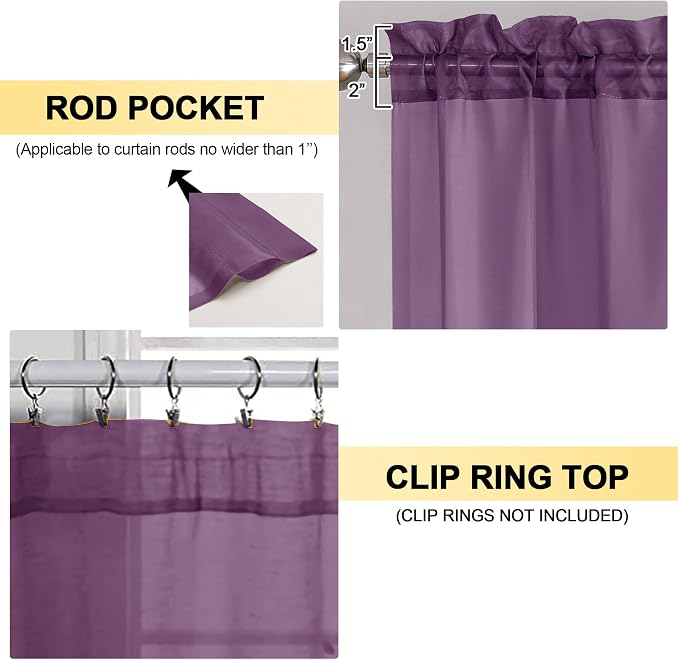 Plum Sheer Curtains 63 Inches Long 2 Panels - Image 2