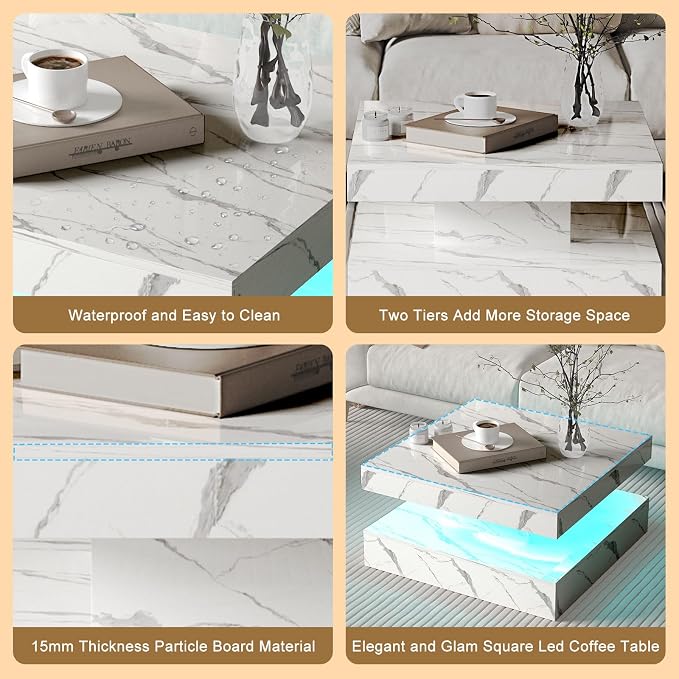 HedoAjim White Marble LED Coffee Table - Image 4