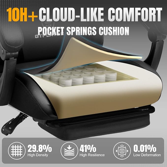 GTPLAYER Gaming Chair with Pocket Spring Cushion, Leather Office Chair with - Image 4