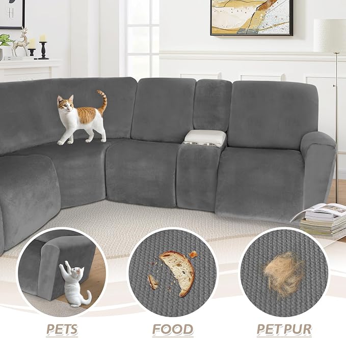 Arfntevss Sectional Recliner Couch Covers Velvet Washable Corner Sectional Sofa - Image 7