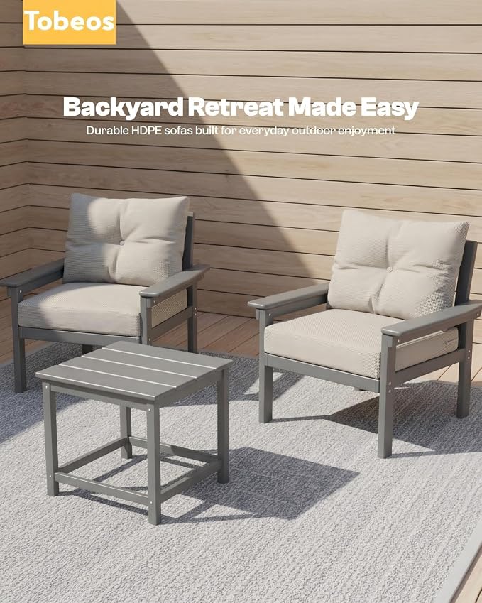 HDPE 3 Piece Patio Furniture Set, All-Weather Outdoor Couch Set - Image 5