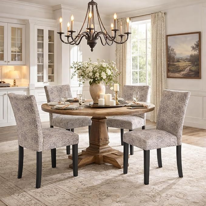 HomePop Classic Parsons Dining Chair -Gray Linen Artistic Floral Print - Image 4