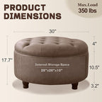 30-Inch Round Storage Ottoman, Button Tufted Ottoman Coffee Table - Image 2