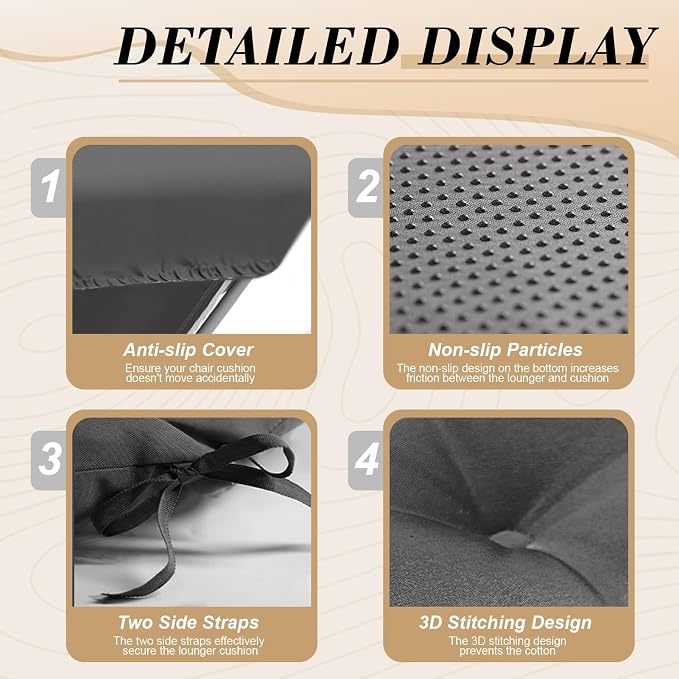 Outdoor Chaise Lounge Chair Cushion 74.2 x 22 x 4.7 Inches Thickened 100% - Image 4