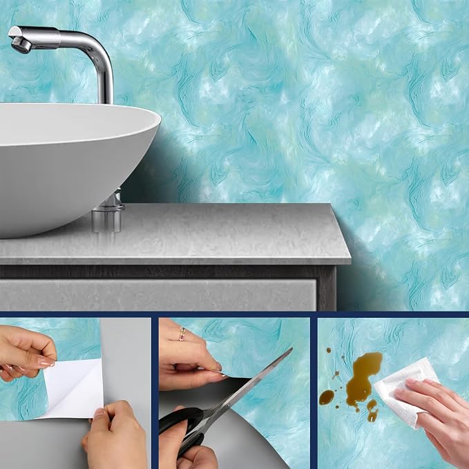HOMETITUTE Blue Marble Wallpaper Peel and Stick Ocean Style 118.1x17.7 Inches - Image 4