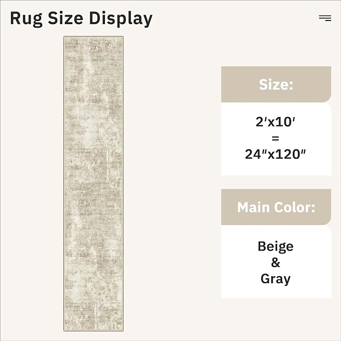 Soalmost Abstract Runner Rug 2x10 Hallway Kitchen Runners Beige/Gray | Vintage - Image 5
