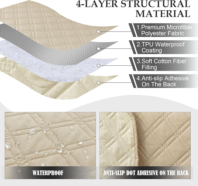 Genina L Shape Couch Cover, Sectional Couch Chaise Covers, Waterproof Washable - Image 3