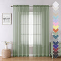 Sage Green Sheer Curtains 84 Inches Long 2 Panels Set, Solid Voile Light by Lecloud