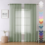 Sage Green Sheer Curtains 84 Inches Long 2 Panels Set, Solid Voile Light by Lecloud